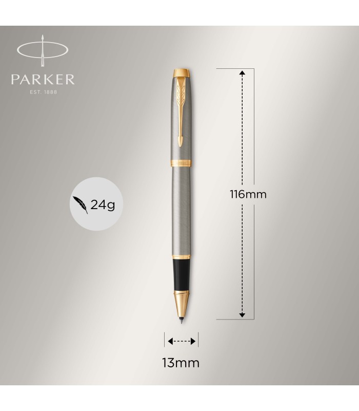 Parker IM Duo Gift Set with Ballpoint Pen & Rollerball Pen | Brushed Metal with Gold Trim | Black Ink Refill & Cartridge | Gift 