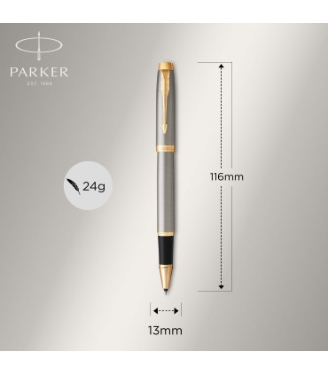 Parker IM Duo Gift Set with Ballpoint Pen & Rollerball Pen | Brushed Metal with Gold Trim | Black Ink Refill & Cartridge | Gift 