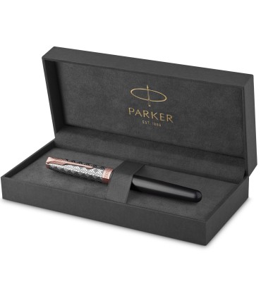 PARKER Sonnet Fountain Pen | Premium Metal and Grey Satin Finish with Rose Gold Trim | Fine 18k Gold Nib with Black Ink Cartridg