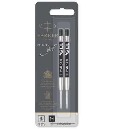 Quink Gel Refill for PARKER Rollerball - Black medium Point - Blister x 2