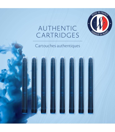 Waterman Fountain Pen Refill Ink Cartridges | Long Standard | Serenity Blue | 8 Count