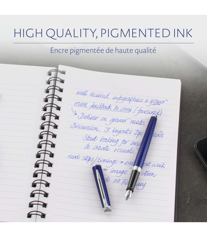 Waterman Fountain Pen Refill Ink Cartridges | Long Standard | Serenity Blue | 8 Count